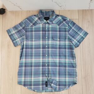 Lucky Brand Men’s Plaid Shirt L/G Teal Blue Short Sleeve Casual
